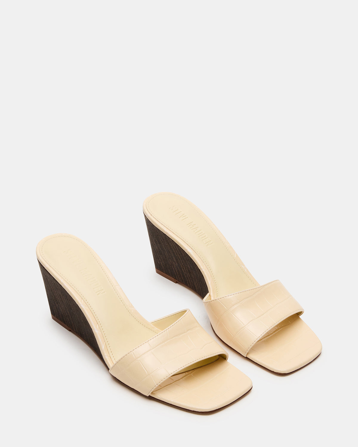 Steve Madden CURCIO Beige Crocodile Square-Toe Women's Wedge Sandal