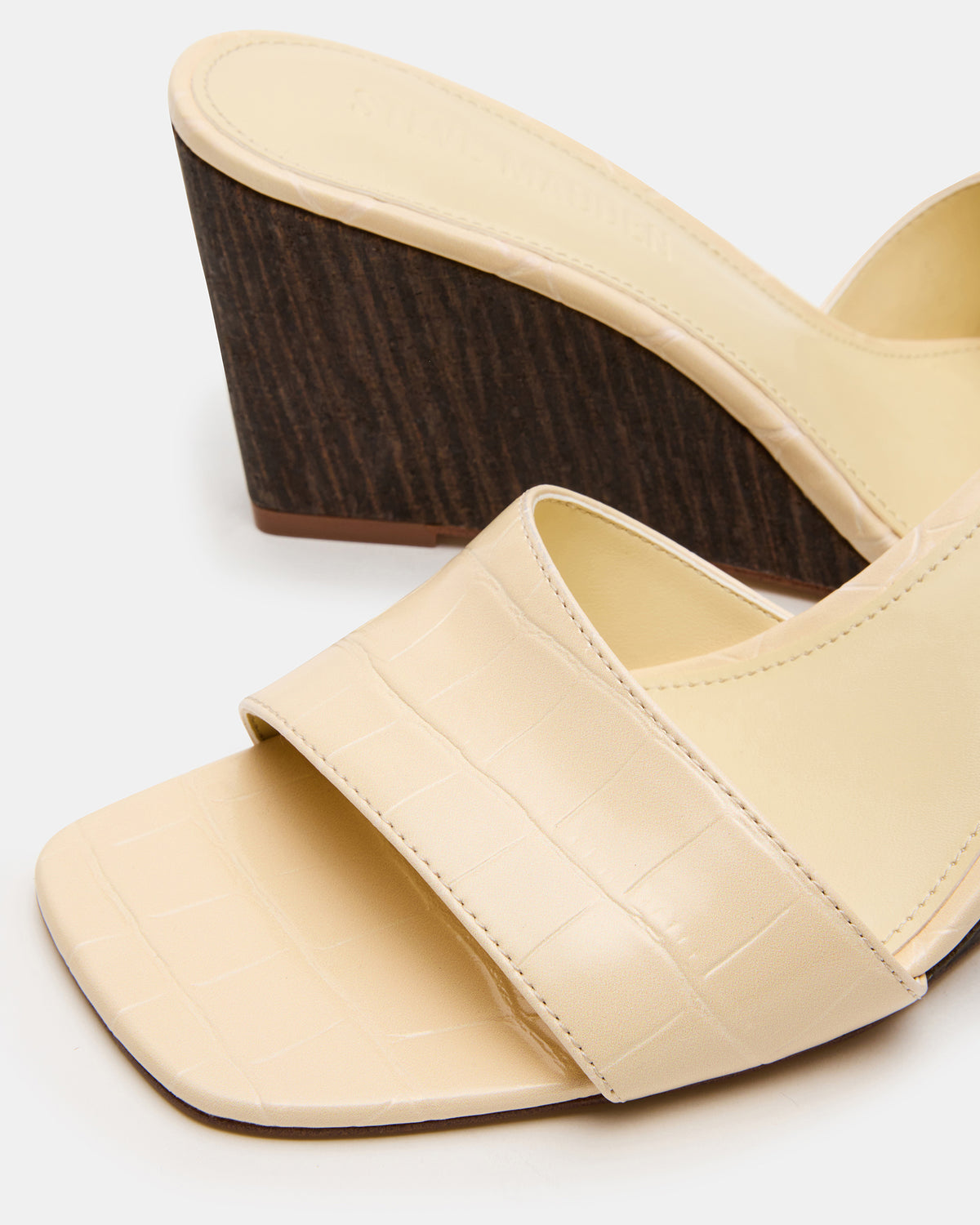 Steve Madden CURCIO Beige Crocodile Square-Toe Women's Wedge Sandal