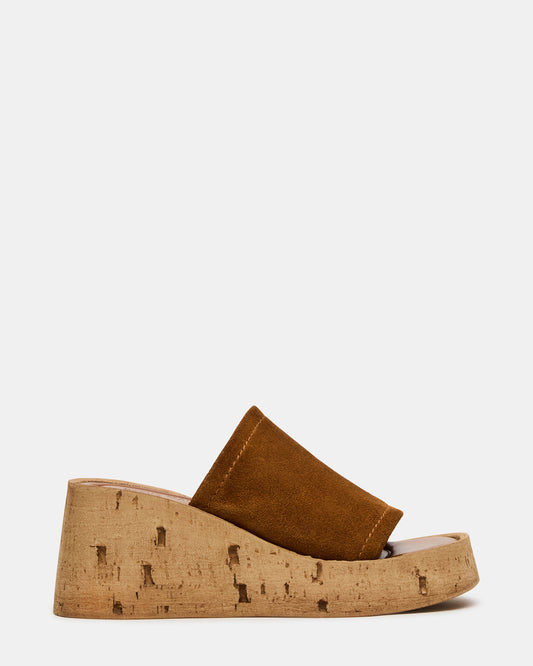 Steve Madden CELLAR Chestnut Suede Platform Wedge Square-Toe Women's Sandal
