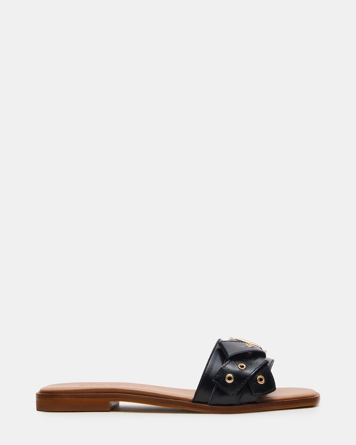 Steve Madden HILARIA Black Leather Square-Toe Slide Women's Sandal