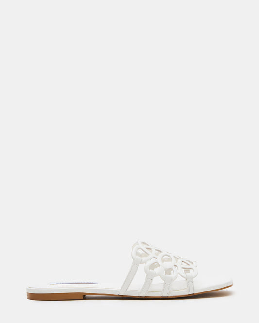 Steve Madden LOTUS White Leather Square-Toe Slide Women's Sandal