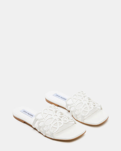 Steve Madden LOTUS White Leather Square-Toe Slide Women's Sandal