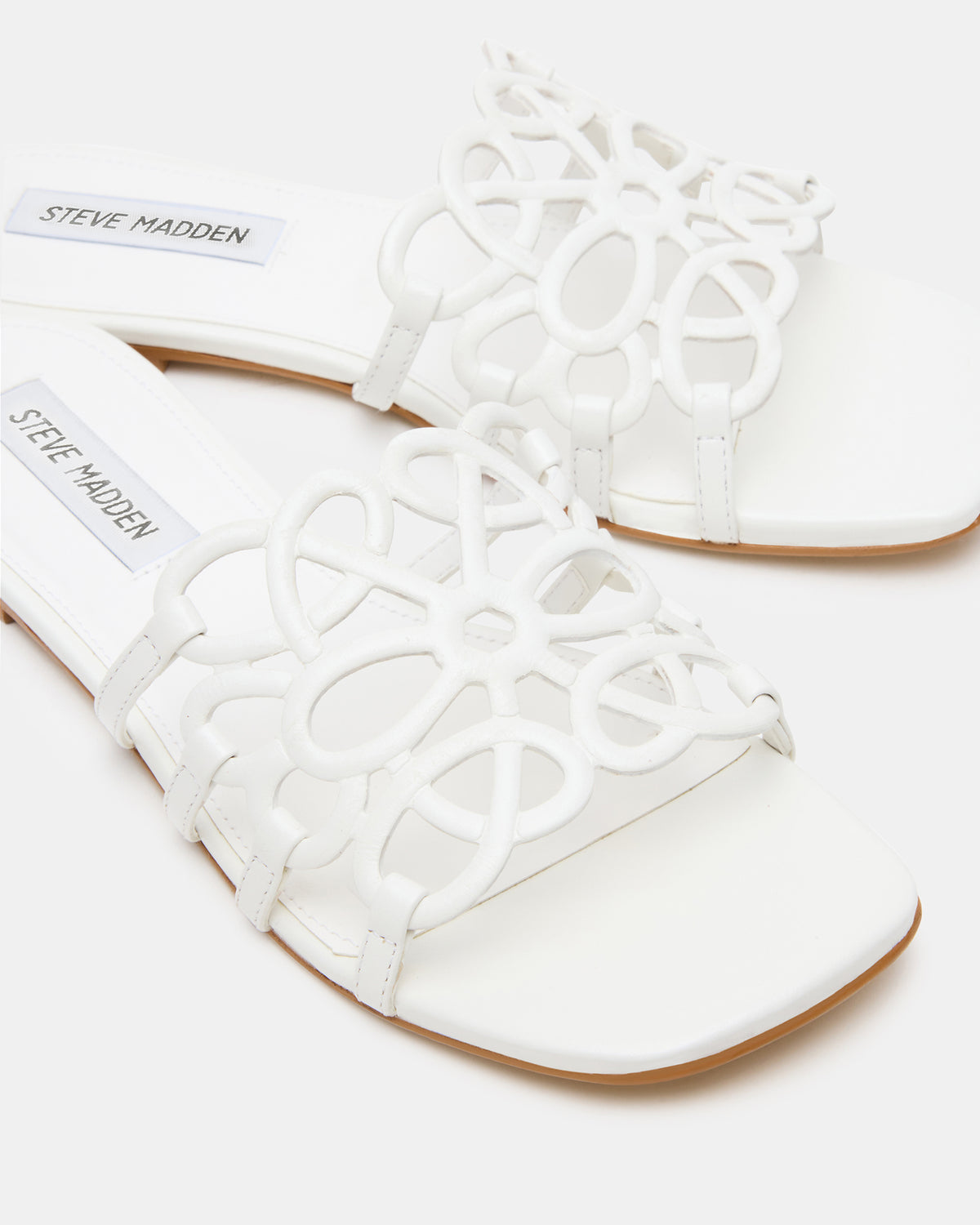 Steve Madden LOTUS White Leather Square-Toe Slide Women's Sandal