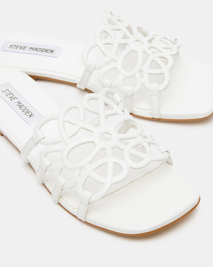 Steve Madden LOTUS White Leather Square-Toe Slide Women's Sandal
