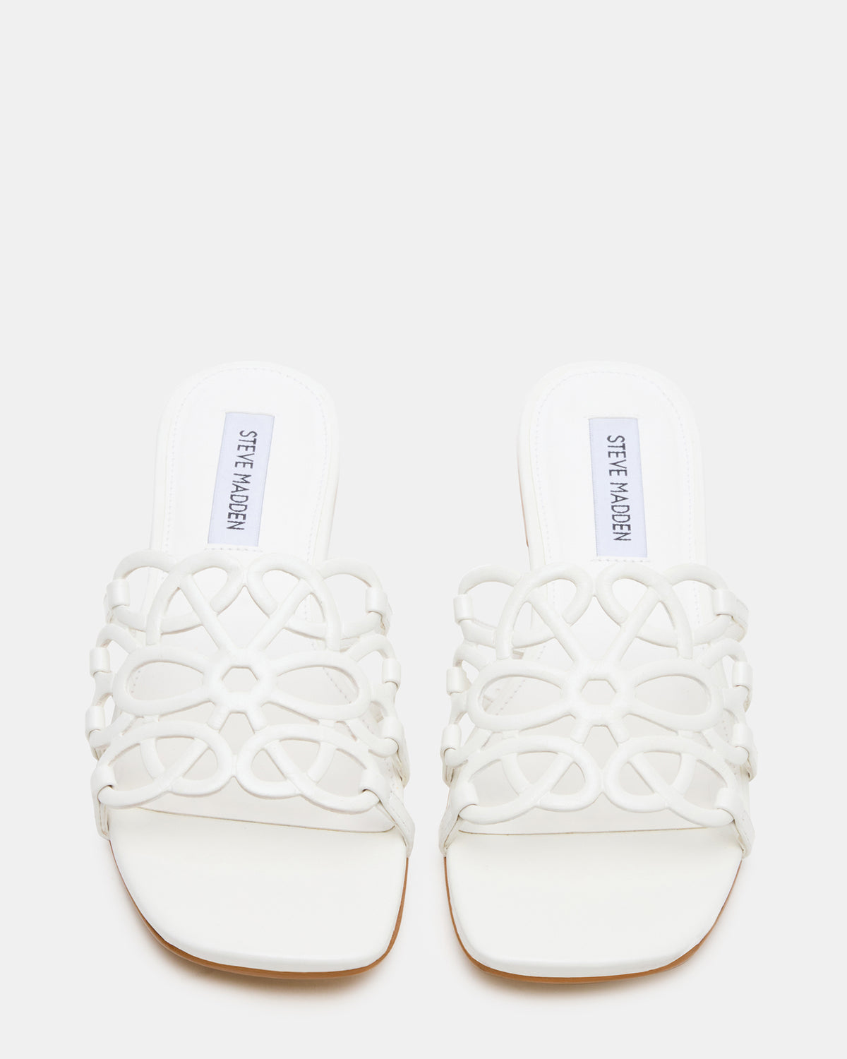 Steve Madden LOTUS White Leather Square-Toe Slide Women's Sandal