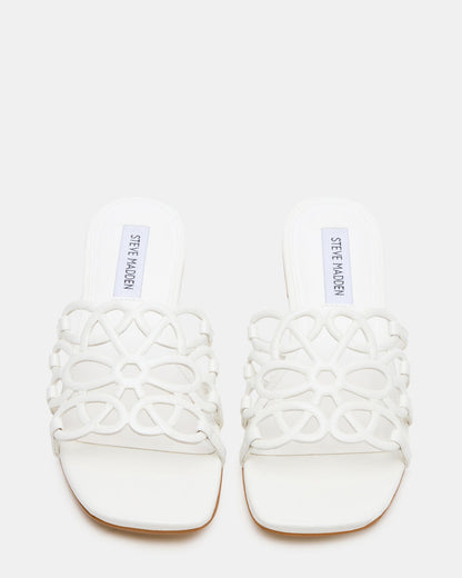 Steve Madden LOTUS White Leather Square-Toe Slide Women's Sandal