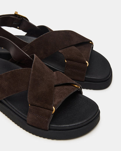 Steve Madden DONELLI Brown Suede Strappy Footbed Women's Sandal