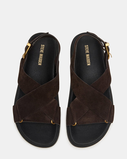 Steve Madden DONELLI Brown Suede Strappy Footbed Women's Sandal