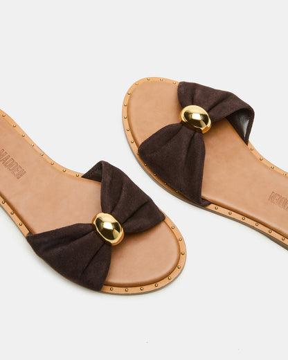 Steve Madden DIPSY Brown Suede Slide Rounded Toe Women's Sandal