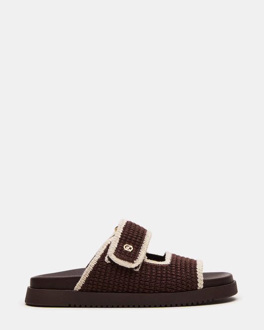 Steve Madden MAYSIE Brown Multi Woven Flatform Footbed Slide Women's Sandal