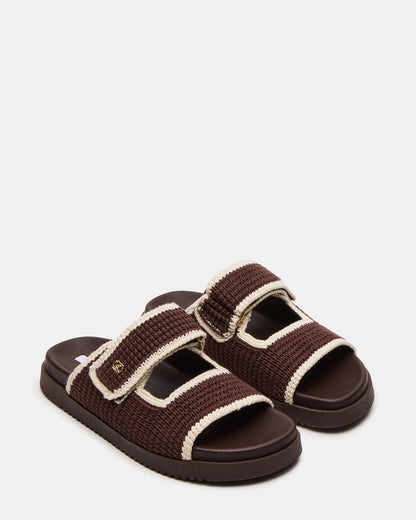 Steve Madden MAYSIE Brown Multi Woven Flatform Footbed Slide Women's Sandal
