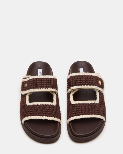 Steve Madden MAYSIE Brown Multi Woven Flatform Footbed Slide Women's Sandal