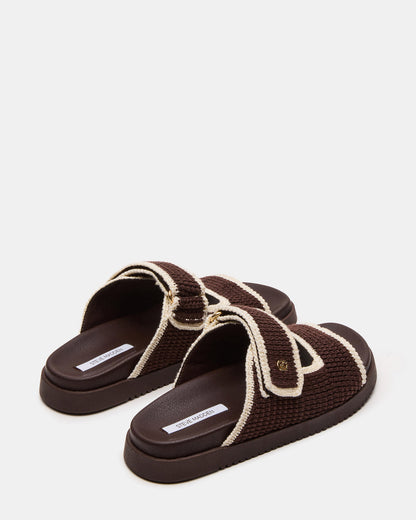 Steve Madden MAYSIE Brown Multi Woven Flatform Footbed Slide Women's Sandal