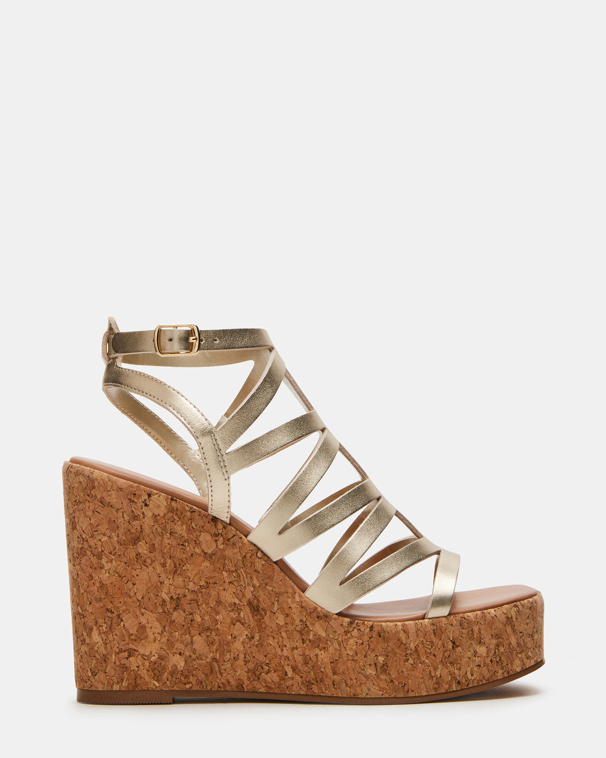 Steve Madden COZETTE Gold Leather Women's Platform Square-Toe Wedge Sandal
