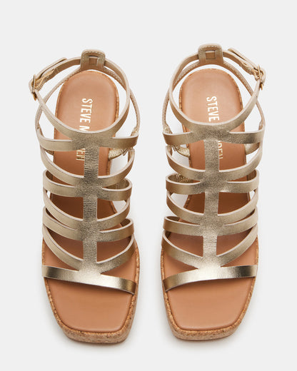 Steve Madden COZETTE Gold Leather Women's Platform Square-Toe Wedge Sandal