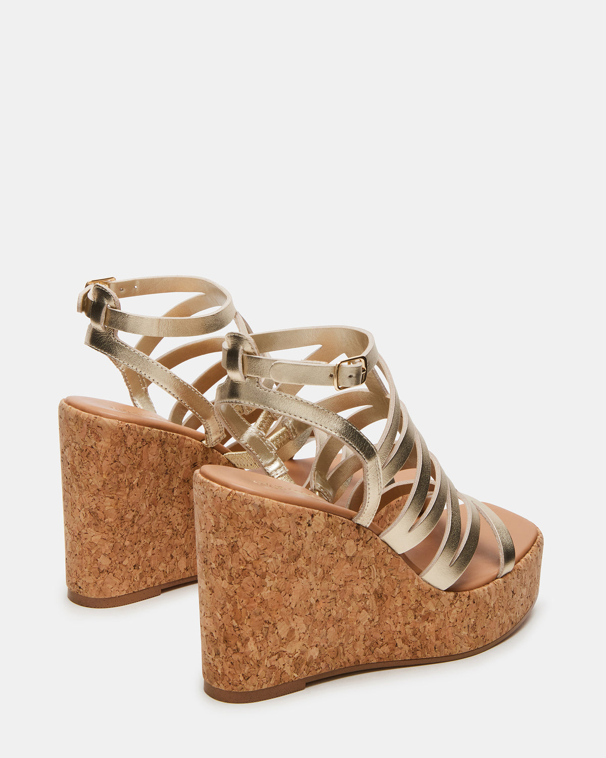 Steve Madden COZETTE Gold Leather Women's Platform Square-Toe Wedge Sandal