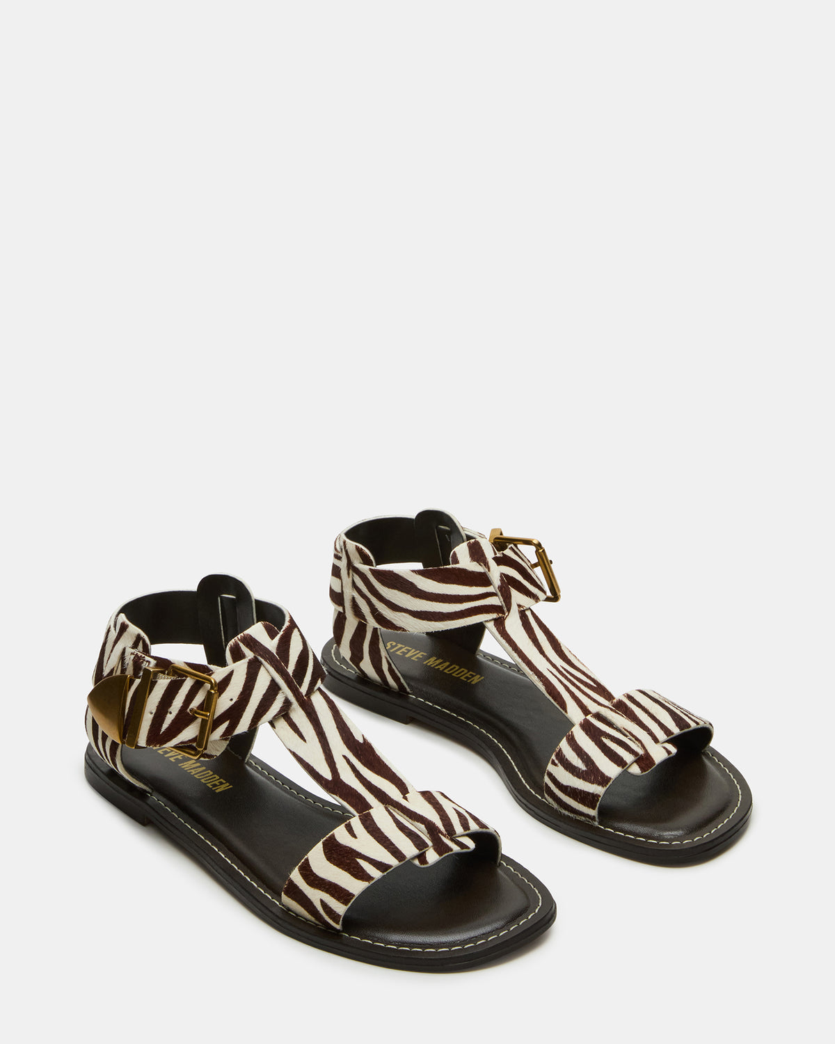 Steve Madden BRAZINN Zebra Strappy Flat Sandal Women's Sandal