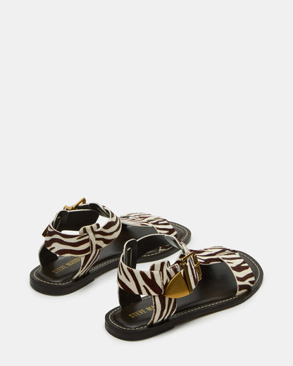 Steve Madden BRAZINN Zebra Strappy Flat Sandal Women's Sandal