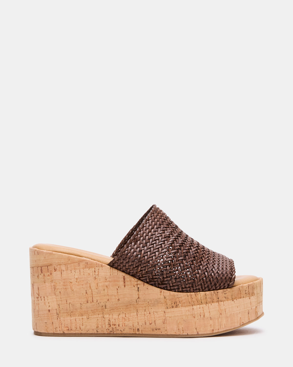 Steve Madden COASTAL Brown Raffia Platform Wedge Mule Women's Sandal