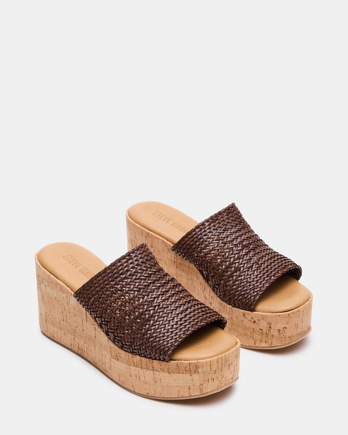 Steve Madden COASTAL Brown Raffia Platform Wedge Mule Women's Sandal