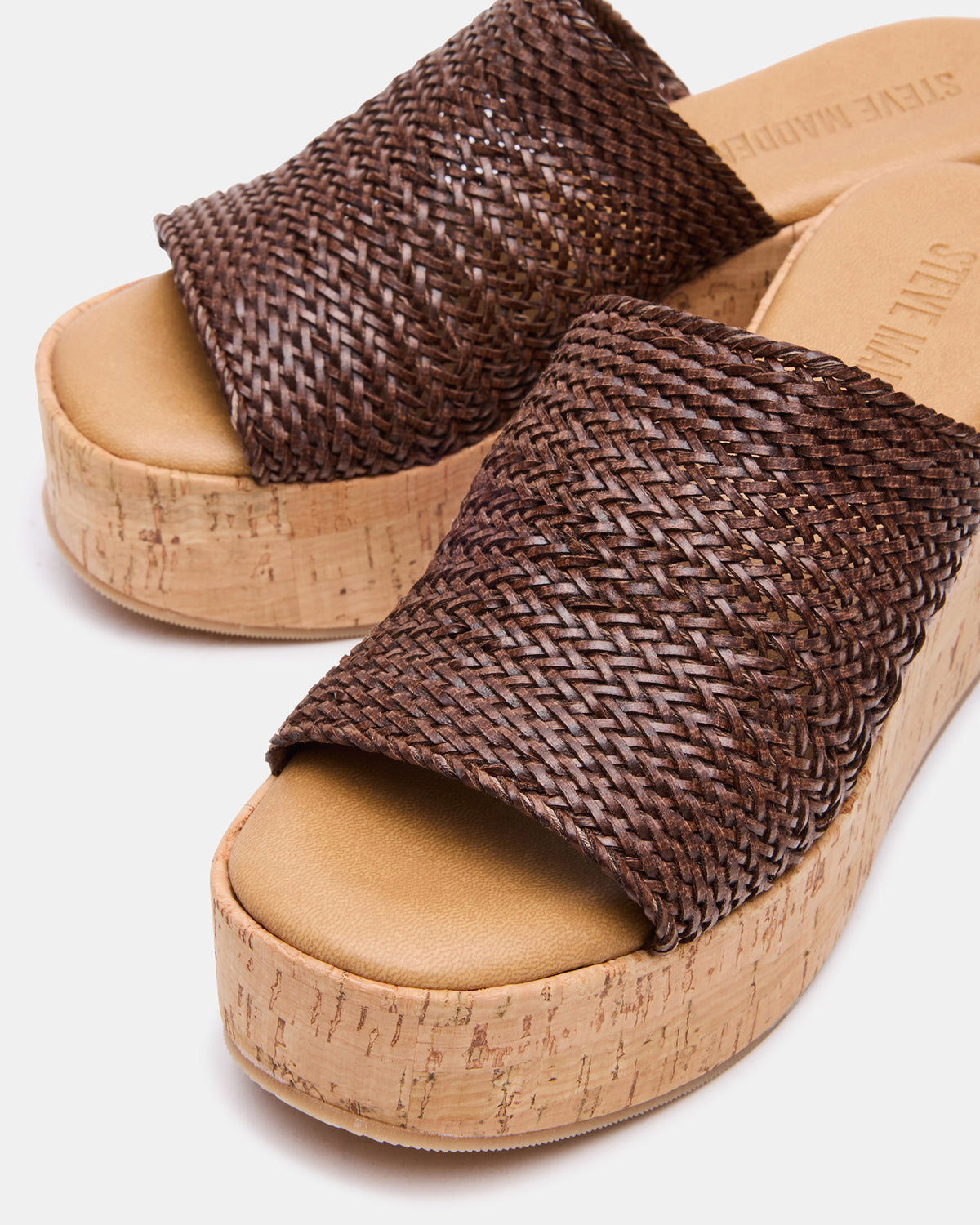 Steve Madden COASTAL Brown Raffia Platform Wedge Mule Women's Sandal