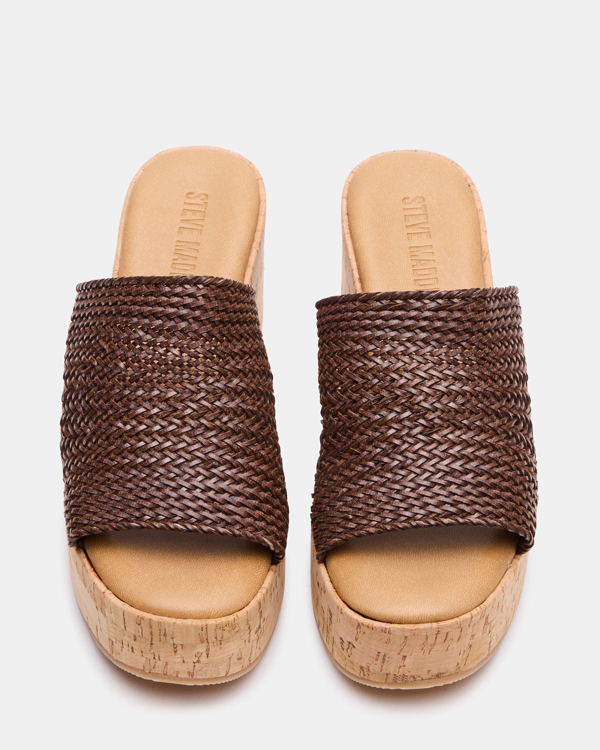 Steve Madden COASTAL Brown Raffia Platform Wedge Mule Women's Sandal