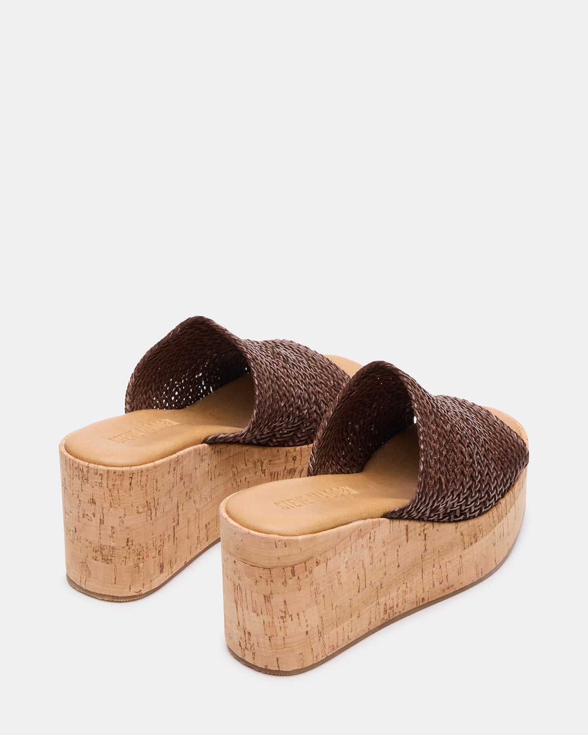 Steve Madden COASTAL Brown Raffia Platform Wedge Mule Women's Sandal