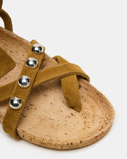 Steve Madden KELSO Olive Suede Flatform Strappy Studded Women's Sandal