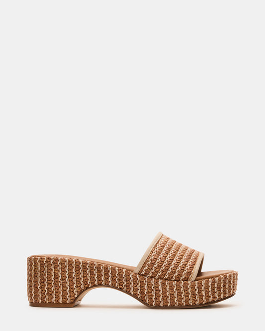 Steve Madden COSIMA Natural Platform Raffia Slide Women's Sandal