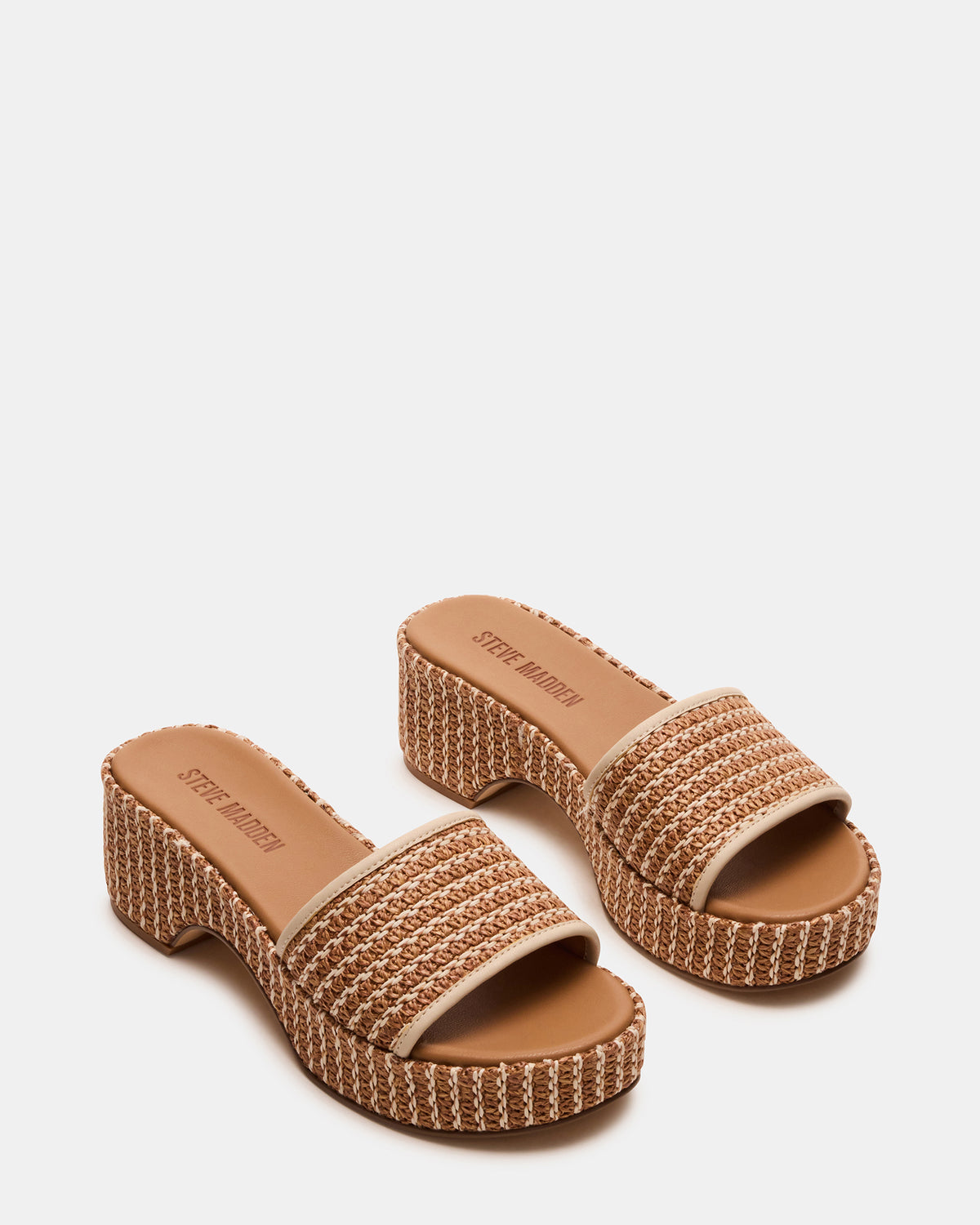 Steve Madden COSIMA Natural Platform Raffia Slide Women's Sandal