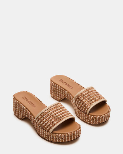 Steve Madden COSIMA Natural Platform Raffia Slide Women's Sandal