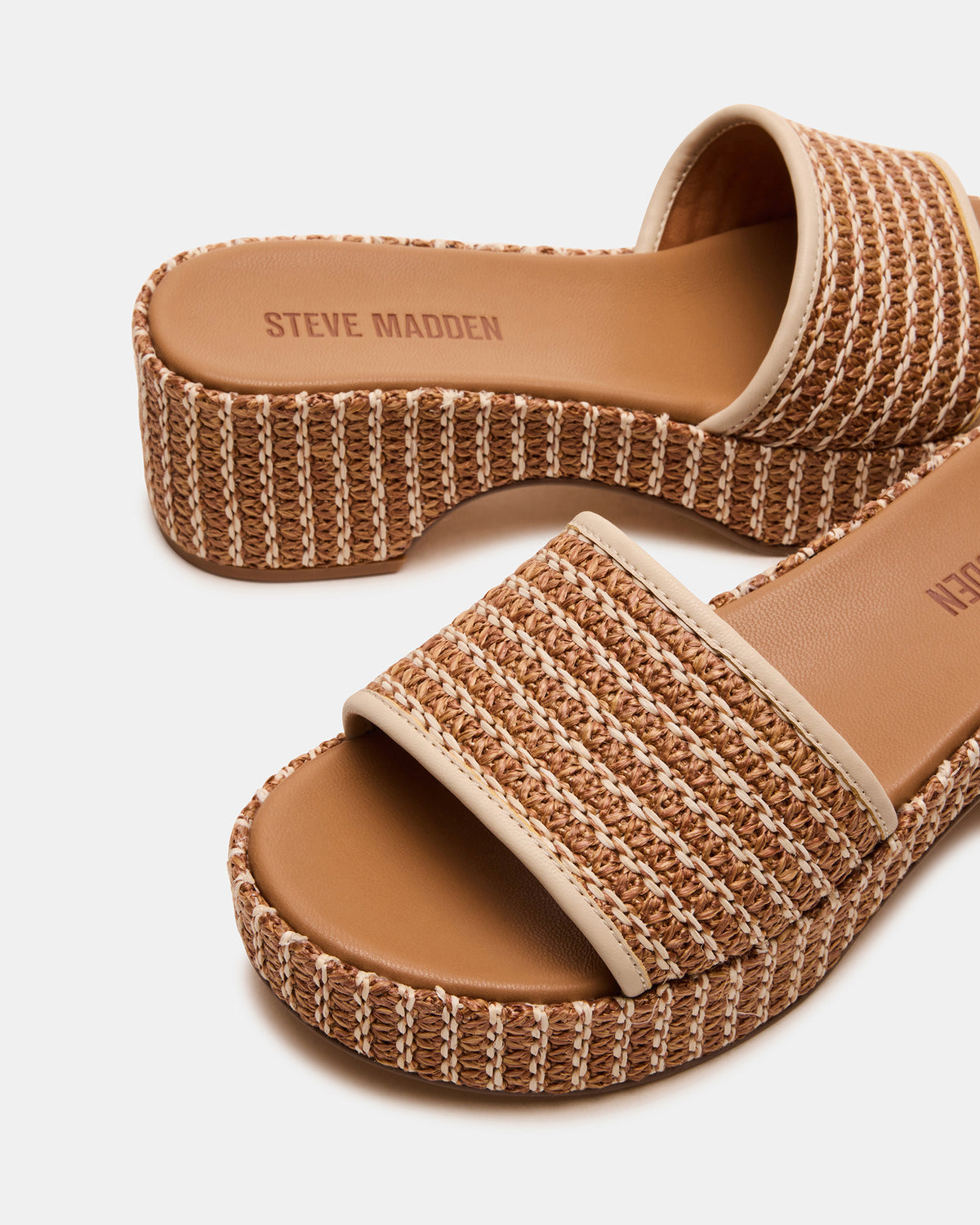 Steve Madden COSIMA Natural Platform Raffia Slide Women's Sandal