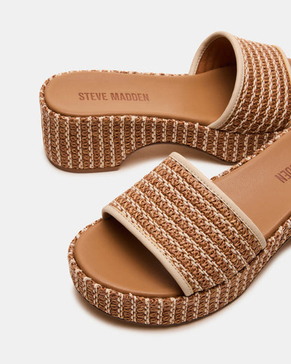 Steve Madden COSIMA Natural Platform Raffia Slide Women's Sandal