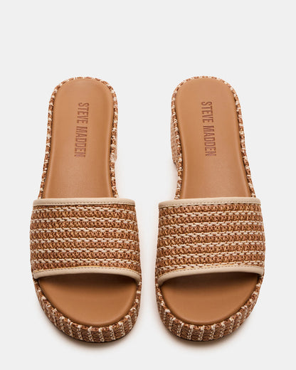 Steve Madden COSIMA Natural Platform Raffia Slide Women's Sandal