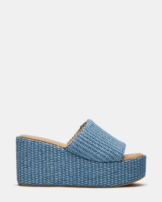 Steve Madden JETTY Blue Raffia Platform Wedge Women's Sandal