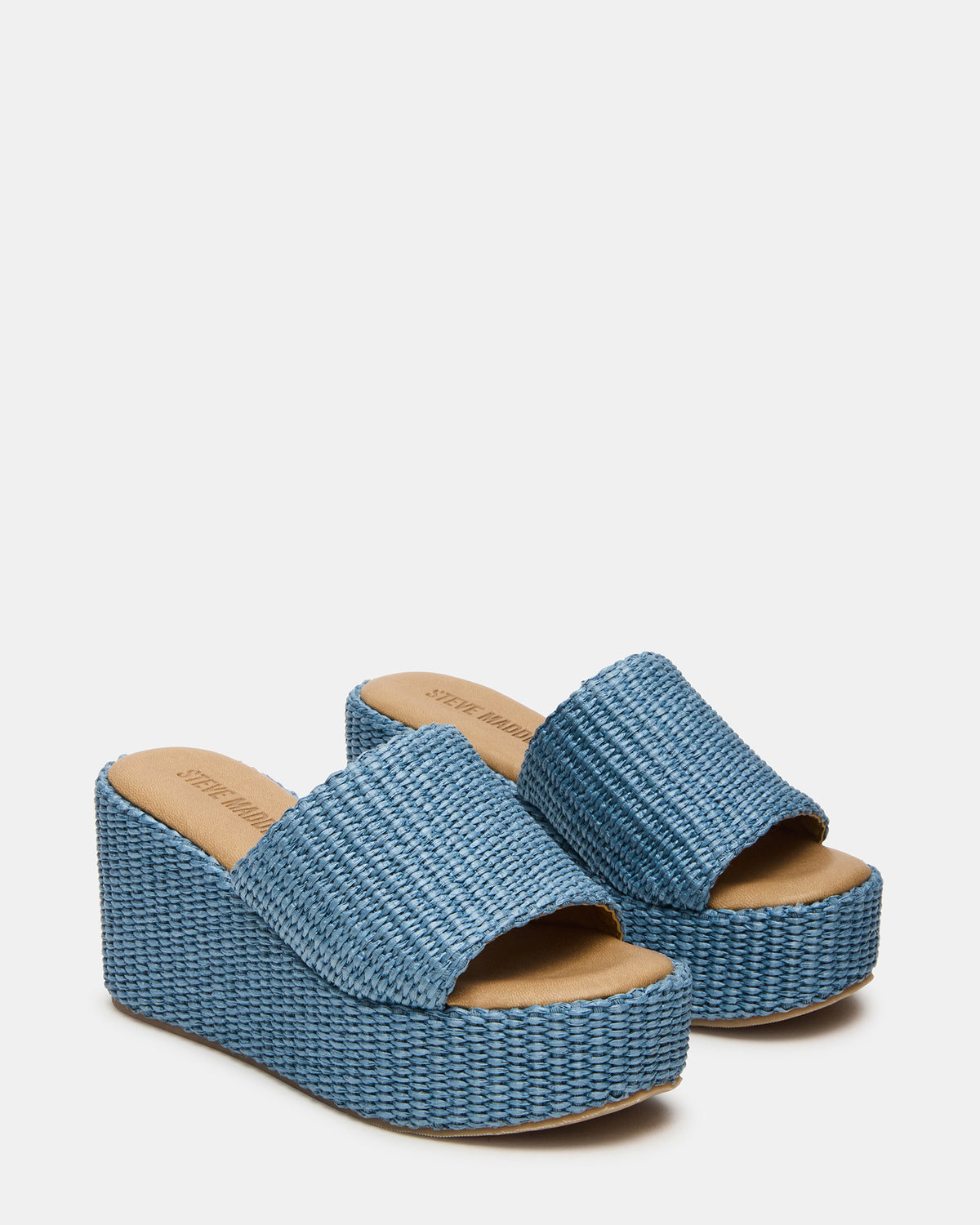 Steve Madden JETTY Blue Raffia Platform Wedge Women's Sandal