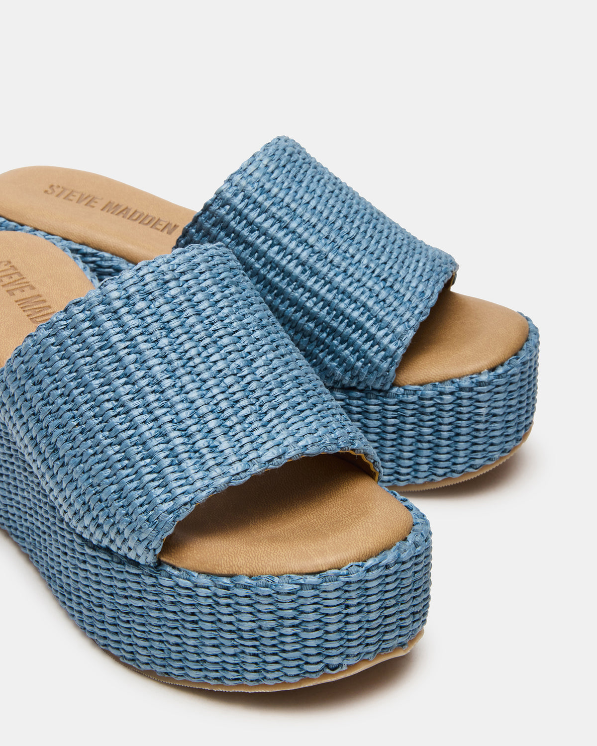 Steve Madden JETTY Blue Raffia Platform Wedge Women's Sandal