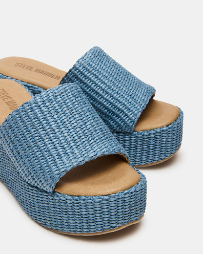 Steve Madden JETTY Blue Raffia Platform Wedge Women's Sandal