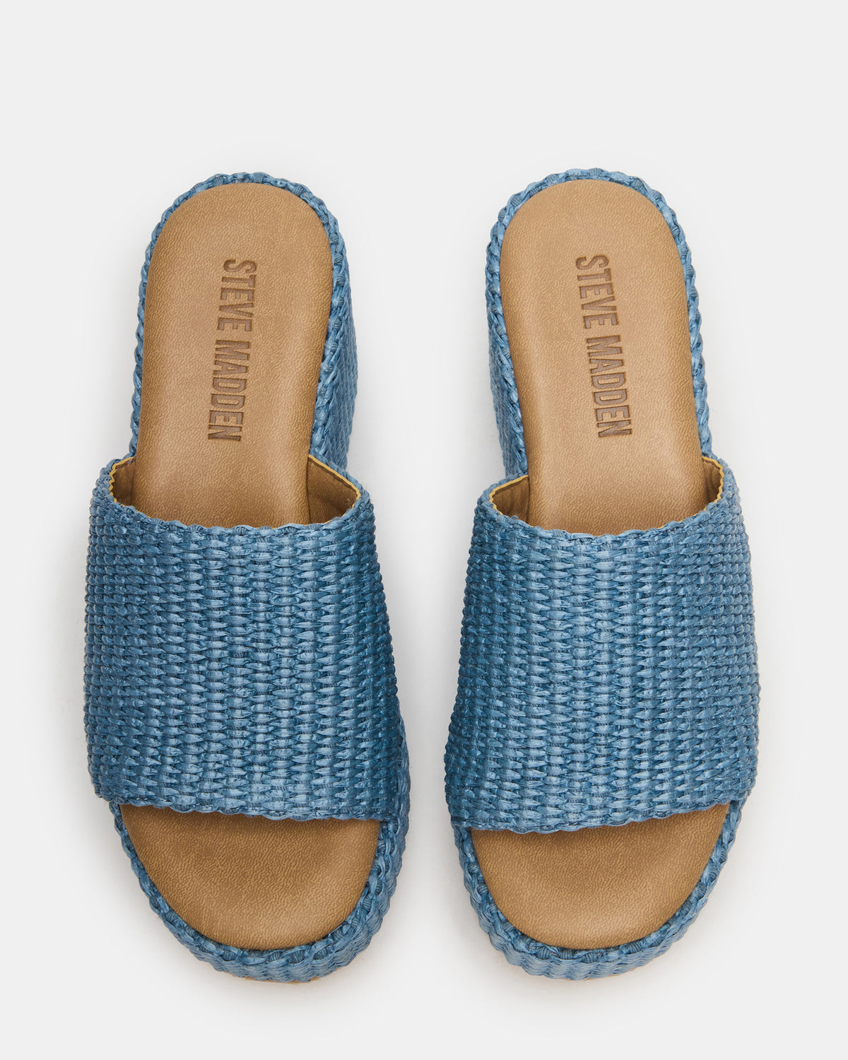 Steve Madden JETTY Blue Raffia Platform Wedge Women's Sandal