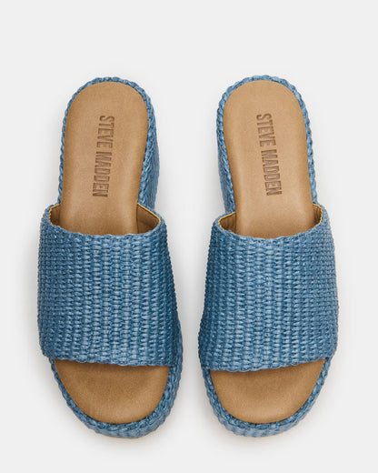 Steve Madden JETTY Blue Raffia Platform Wedge Women's Sandal