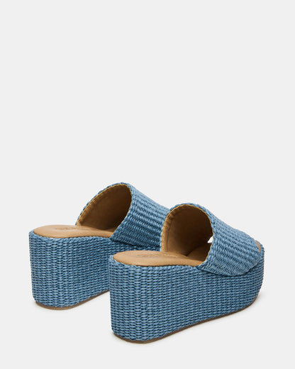 Steve Madden JETTY Blue Raffia Platform Wedge Women's Sandal