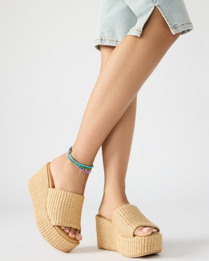 Steve Madden JETTY Blue Raffia Platform Wedge Women's Sandal