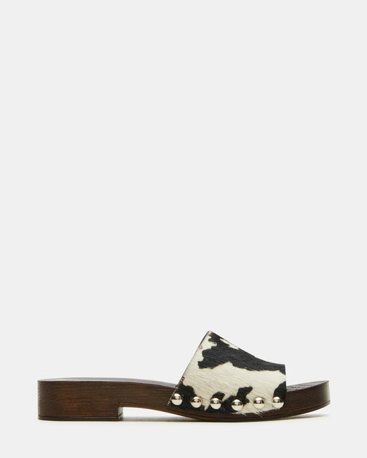 Steve Madden CENTO Black Cow Print Studded Slide Women's Sandal