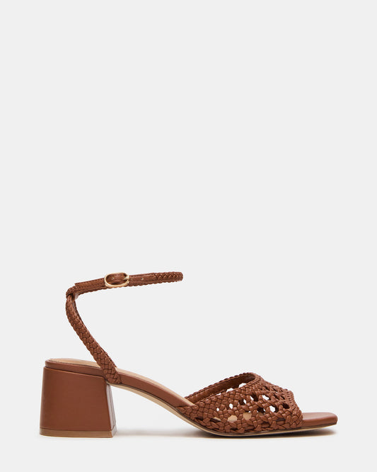 Steve Madden SOLEIL Tan Square-Toe Woven Women's Sandal