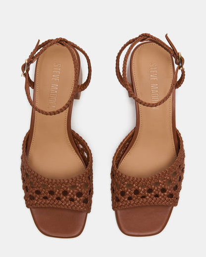 Steve Madden SOLEIL Tan Square-Toe Woven Women's Sandal