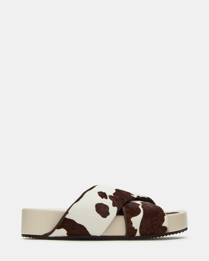Steve Madden AVENDRA Brown Cow Print Flatform Slide Women's Sandal