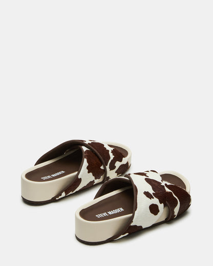 Steve Madden AVENDRA Brown Cow Print Flatform Slide Women's Sandal