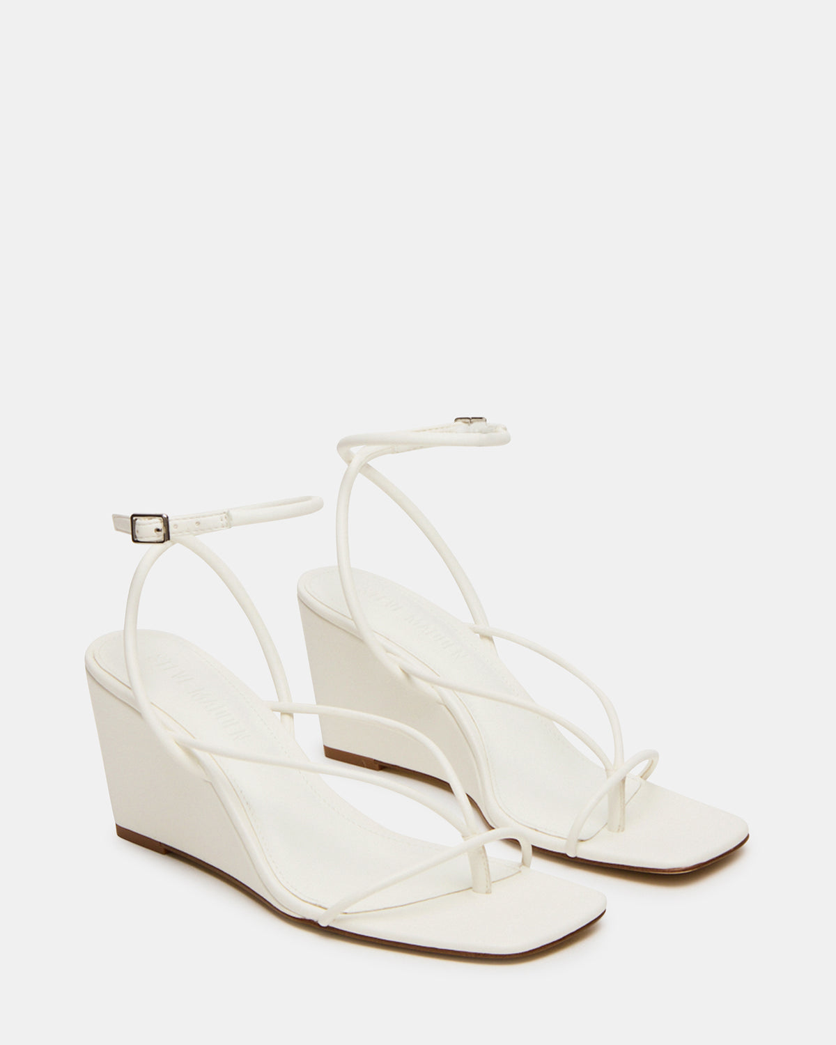Steve Madden APPA White Square-Toe Strappy Wedge Women's Sandal
