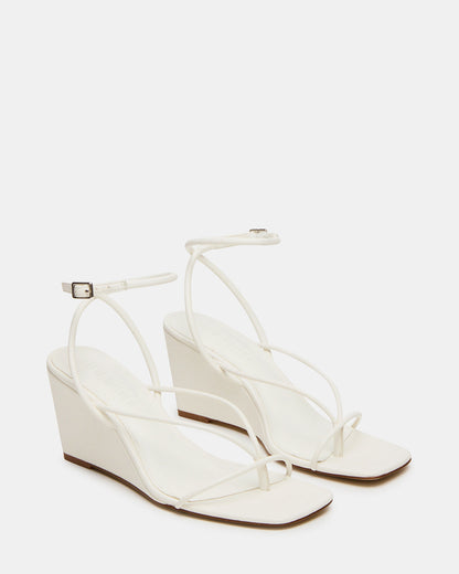 Steve Madden APPA White Square-Toe Strappy Wedge Women's Sandal