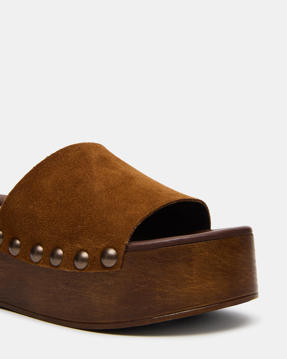Steve Madden CONGA Tan Suede Platform Wood Bottom Slide Women's Sandal